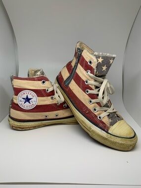 Converse High Top Sneakers in Red, Cream & Blue Star-Stripe